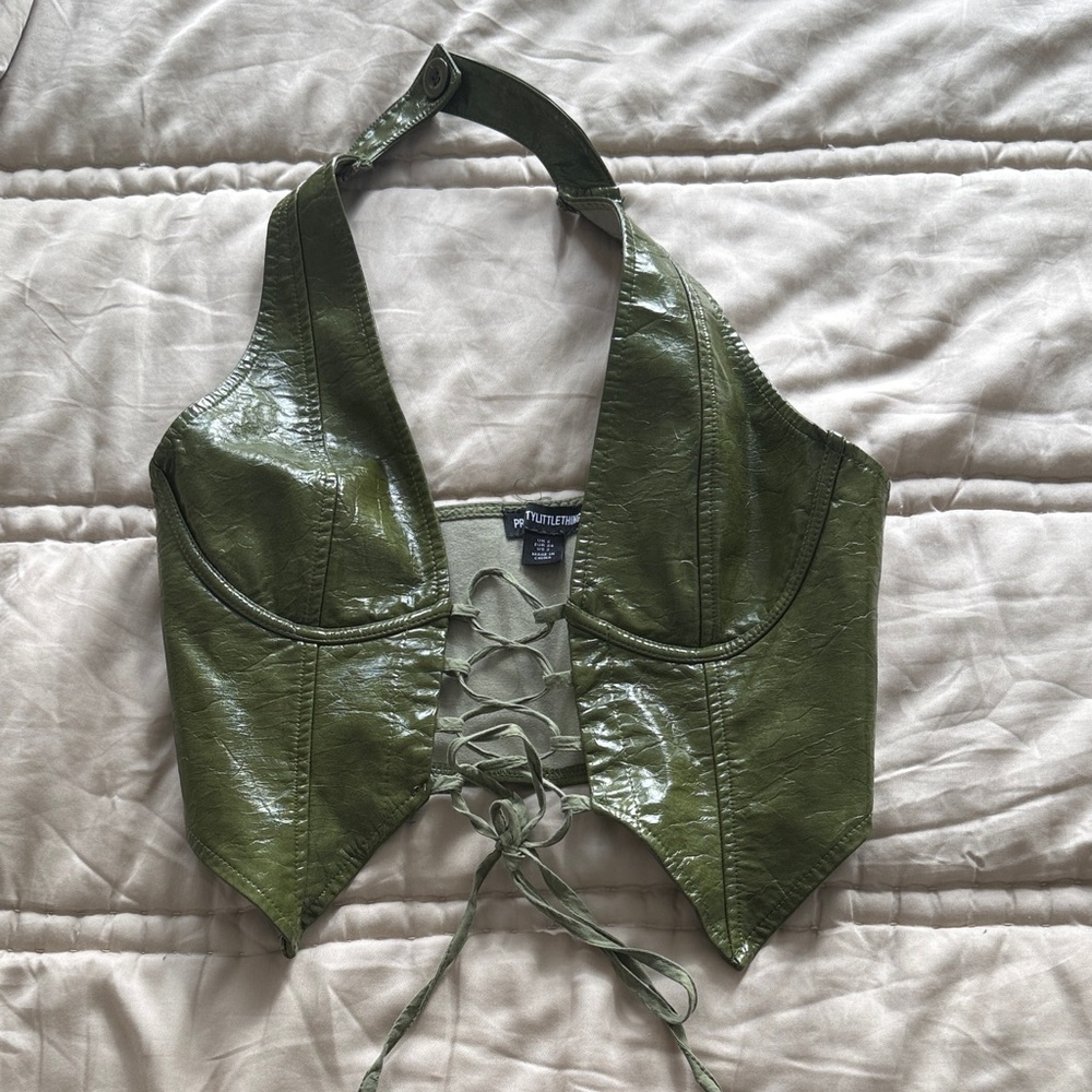 PrettyLittleThing Olive Faux Leather Vest
